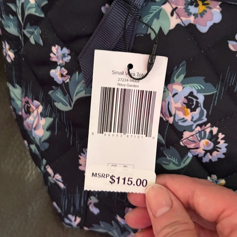 Vera Bradley small vera tote bag in navy garden